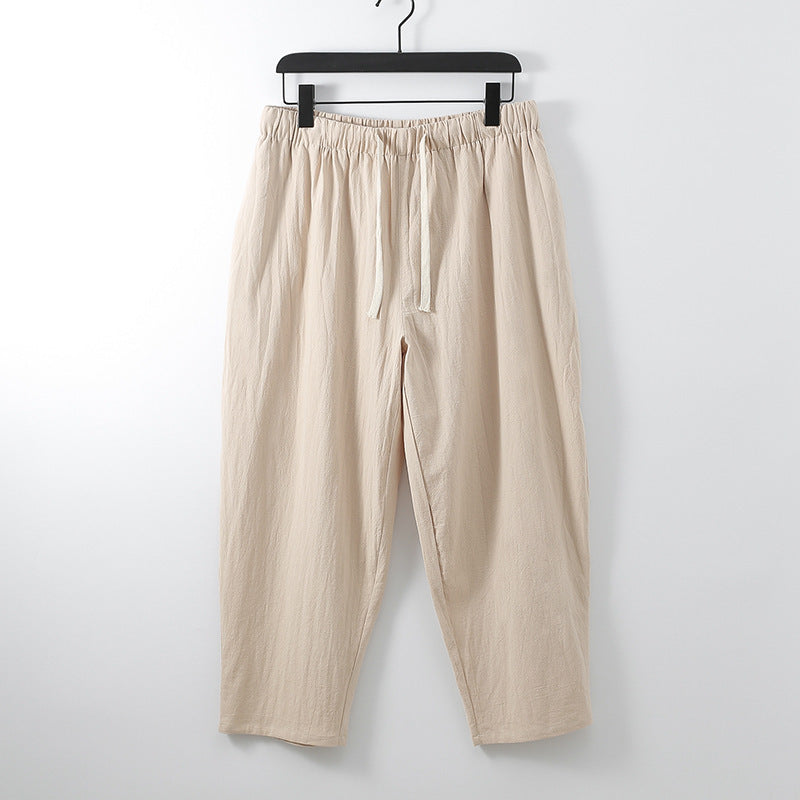 Unisex Leichte Baumwoll-Leinen Freizeithose mit elastischem Bund und Tunnelzug Drune