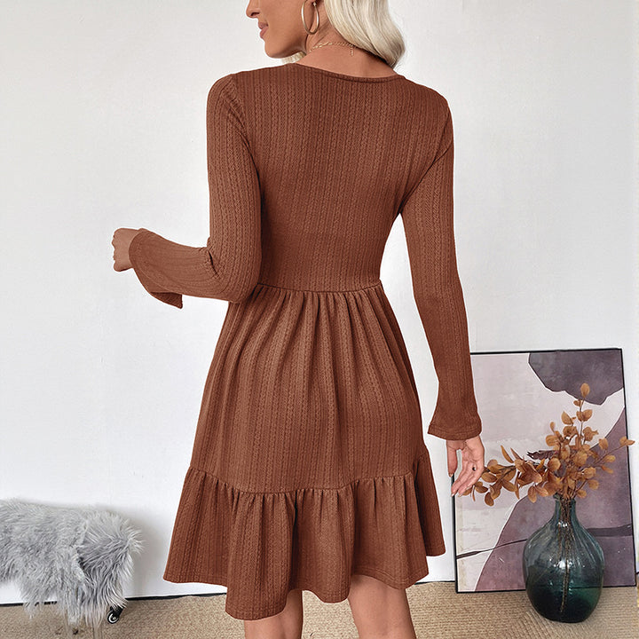 Damen Rippstrick-Midikleid mit Korsagen-Nähten, quadratischem Ausschnitt und Stufenrock Drune