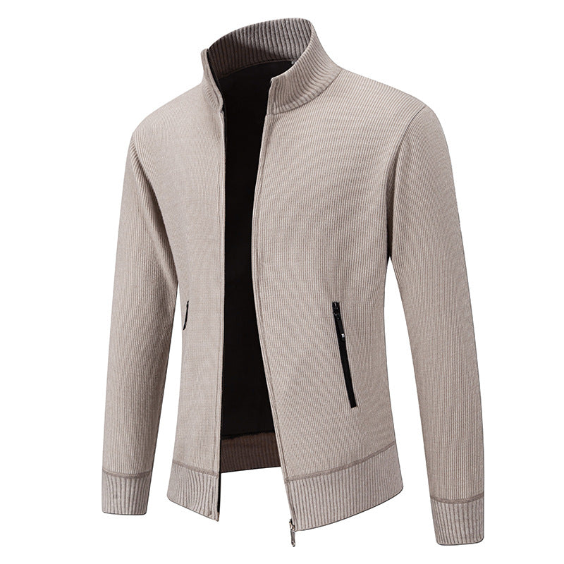 Herren Feinstrick-Zipjacke mit Stehkragen und verdecktem Reißverschluss Drune