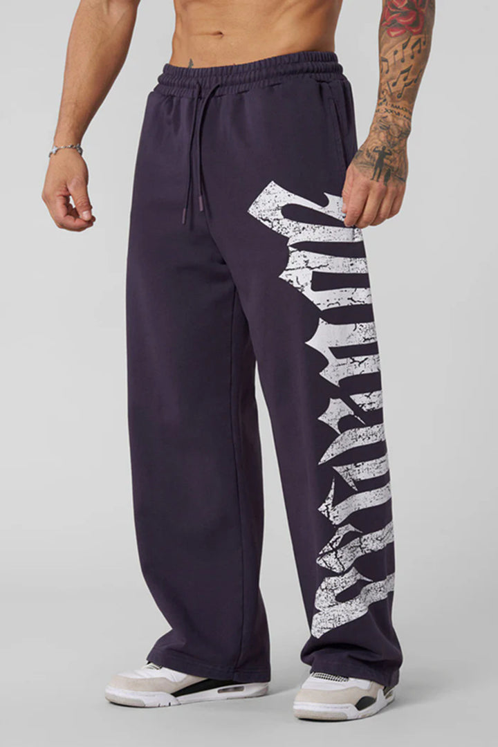 Herren nan weite Sweathose aus angerautem Fleece mit seitlichem Vintage-Print und Kordelbund Drune