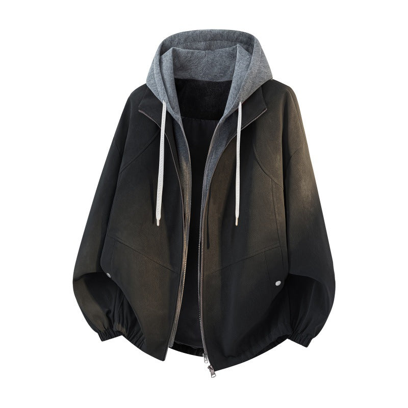 Damen Oversize Kapuzenjacke mit zweilagiger Kontrastkapuze und elastischem Saum Drune