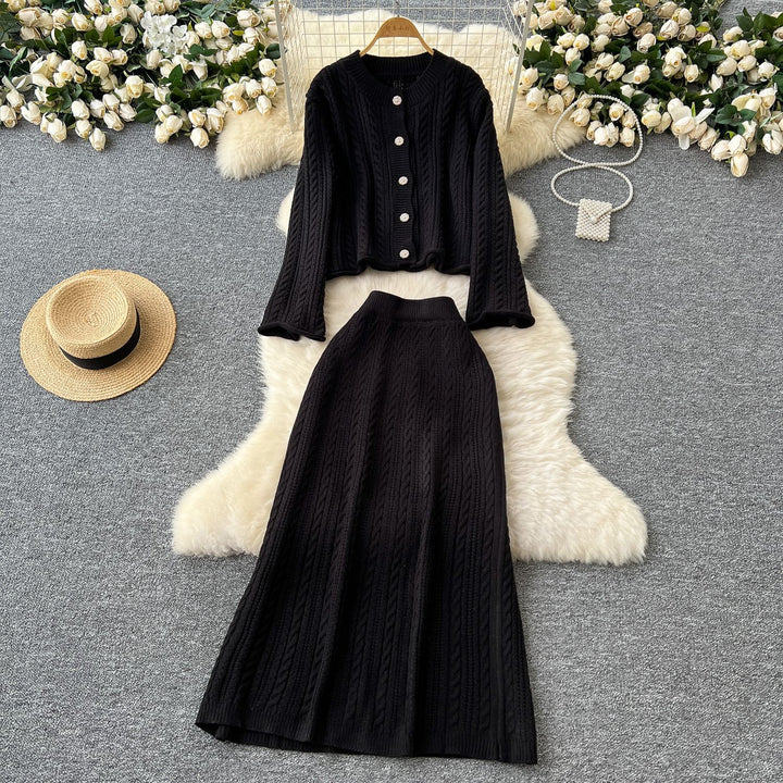 Damen Strickensemble mit Zopfstruktur Drune