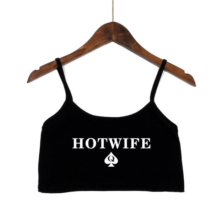 Damen Crop-Top mit modernen Schriftzügen und verstellbaren Trägern Drune