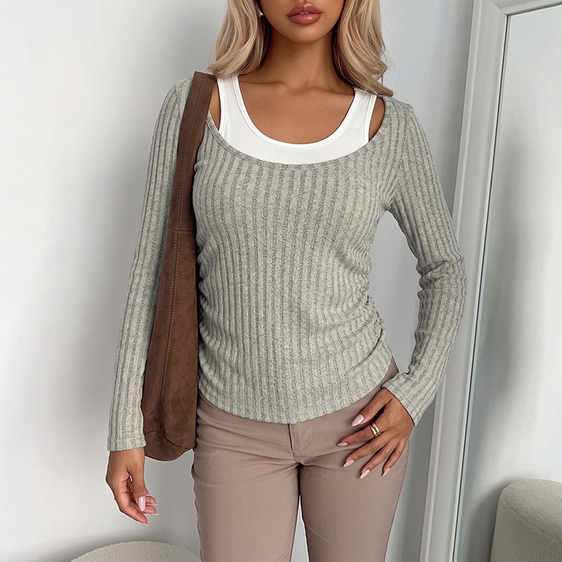 Damen Bequemer Rippenpullover mit V-Ausschnitt Drune