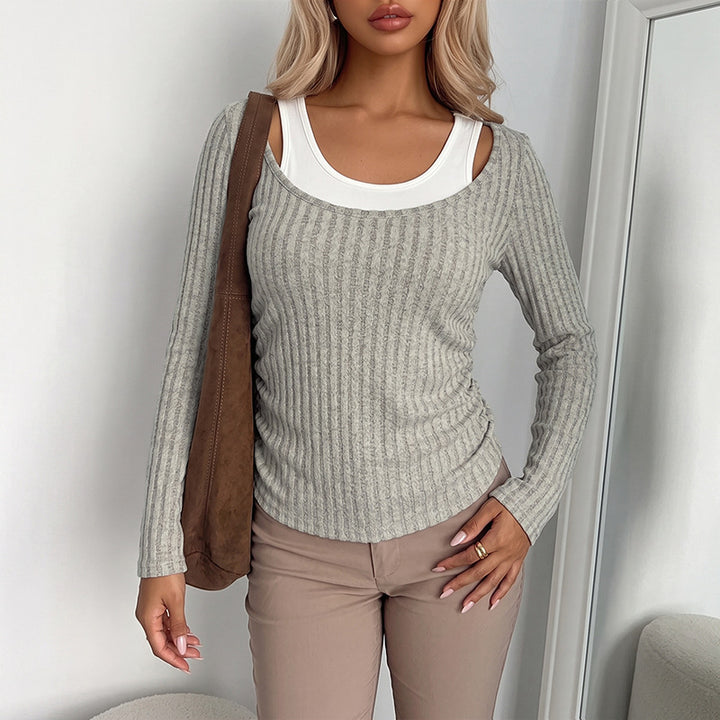 Damen Bequemer Rippenpullover mit V-Ausschnitt Drune