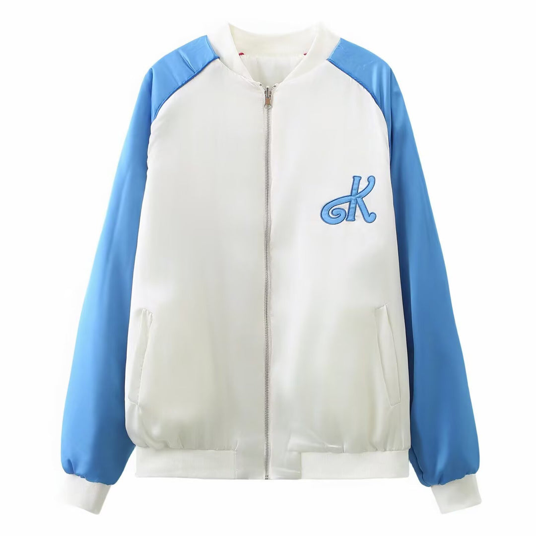 Damen College‑Bomberjacke mit Kontrastärmeln und gesticktem Monogramm Drune