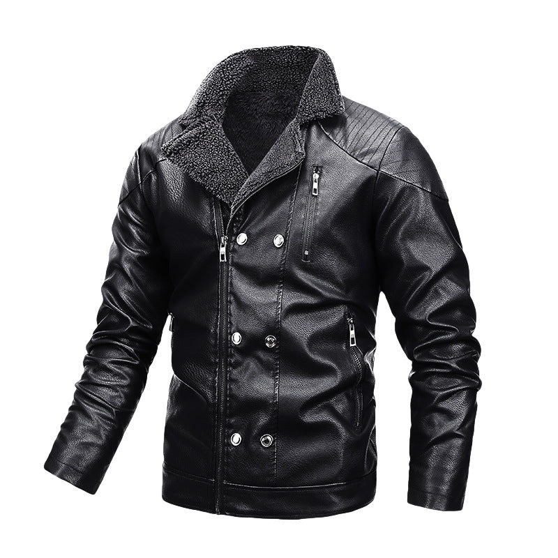 Herren Gefütterte Fliegerjacke aus Kunstleder mit Teddyfutter und zweireihiger Front Drune