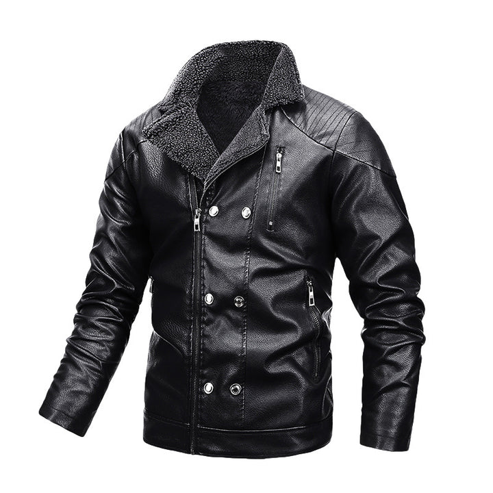 Herren Gefütterte Fliegerjacke aus Kunstleder mit Teddyfutter und zweireihiger Front Drune