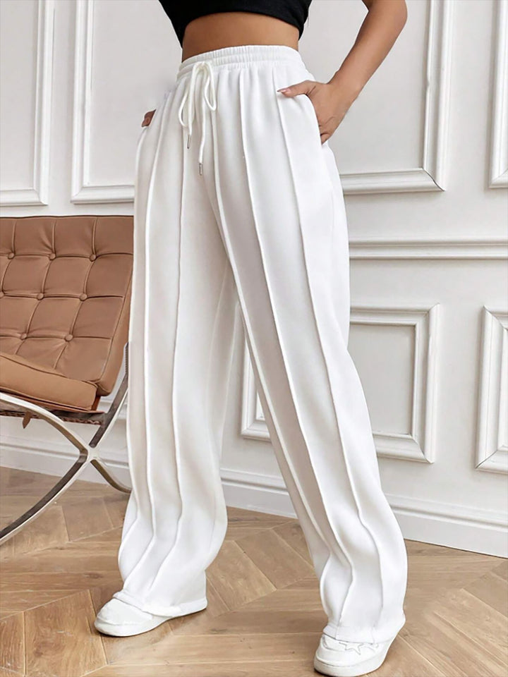 Damen Weite High-Waist Plissee-Hose mit Tunnelzug und markanter Bügelfalte Drune
