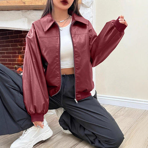 Damen Trendige Oversize-Jacke mit voluminösen Ärmeln und Reißverschluss Drune