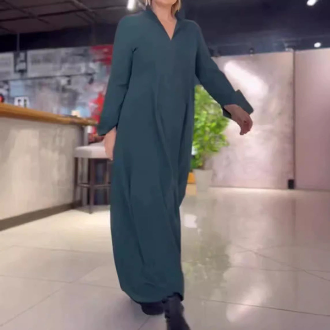 Damen nan weites Maxikleid mit Seitenschlitzen und Eingrifftaschen Drune