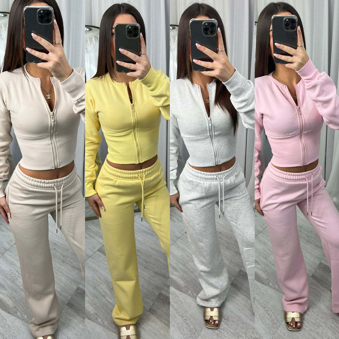 Damen cropped Kapuzenjacke und entspannte Jogginghose Set Drune