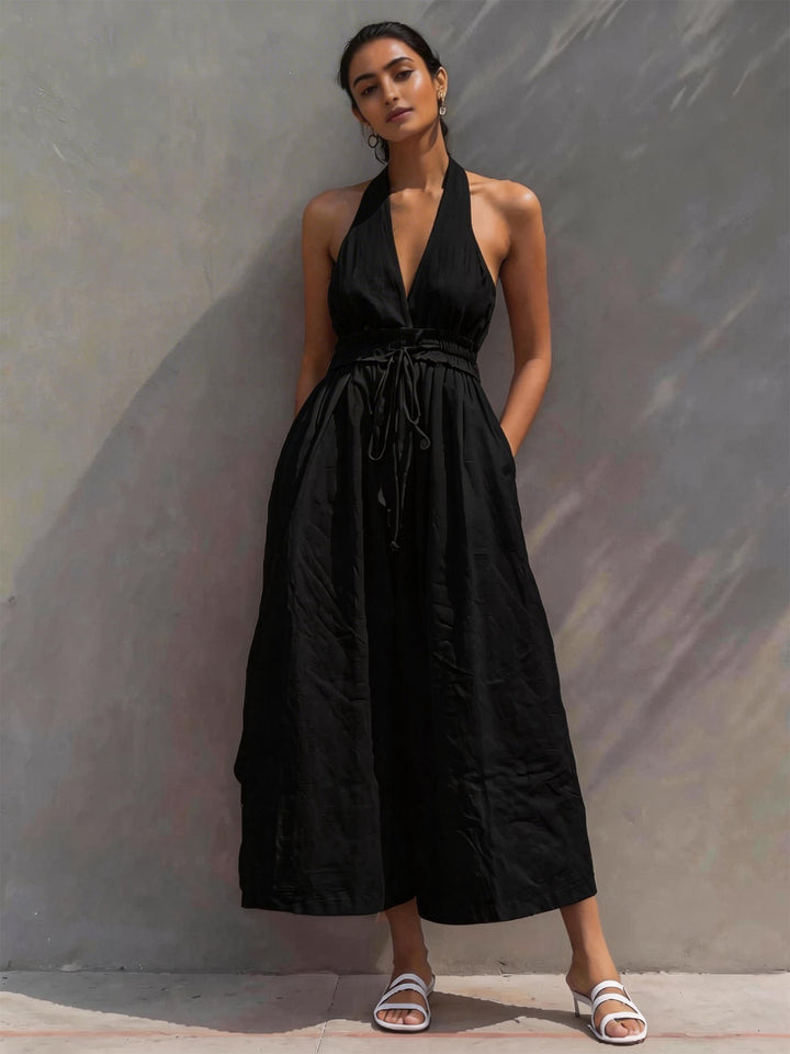 Drune | Rückenfrei, Falten Kleid mit Großen Taschen