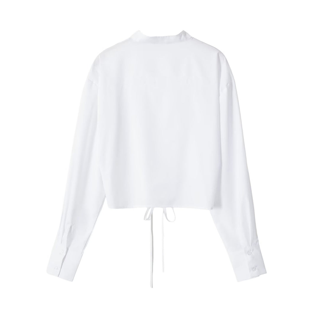 Damen Taillierte Kurzbluse mit vorderer Schnürung und Stehkragen Drune