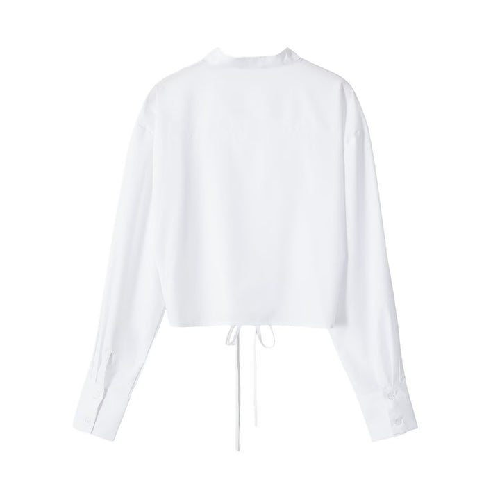 Damen Taillierte Kurzbluse mit vorderer Schnürung und Stehkragen Drune