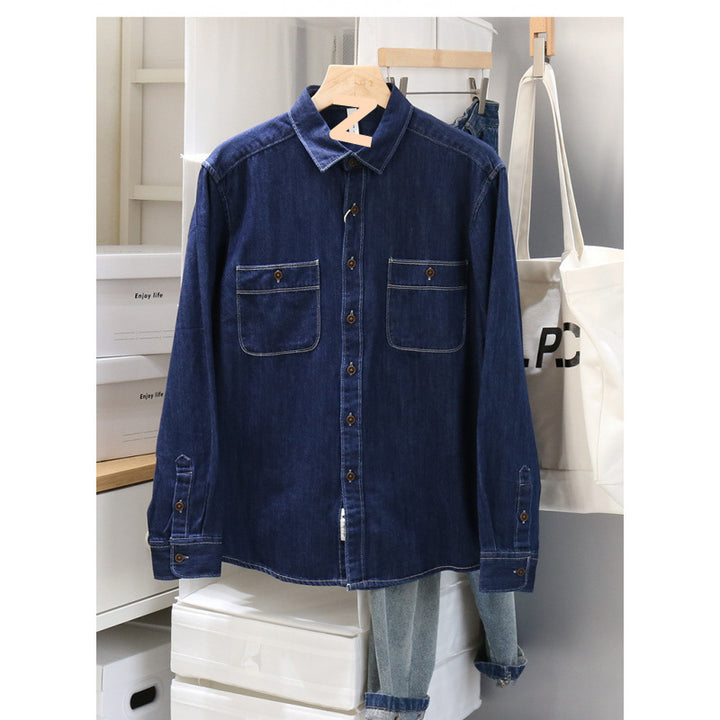 Herren Klassisches Denim-Hemd mit Brusttaschen Drune