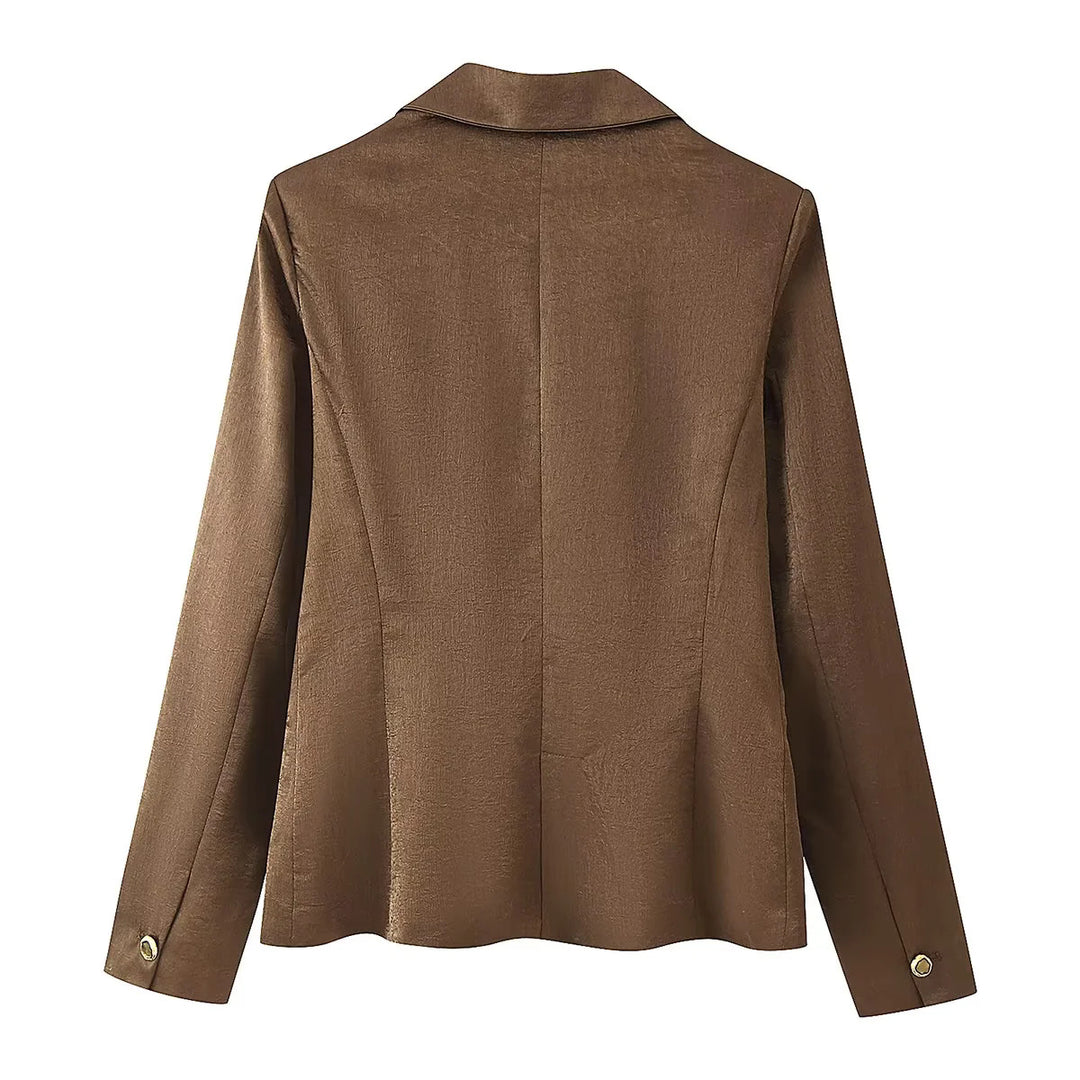 Damen nan zweireihiger taillierter Blazer mit Reverskragen und Pattentaschen Drune