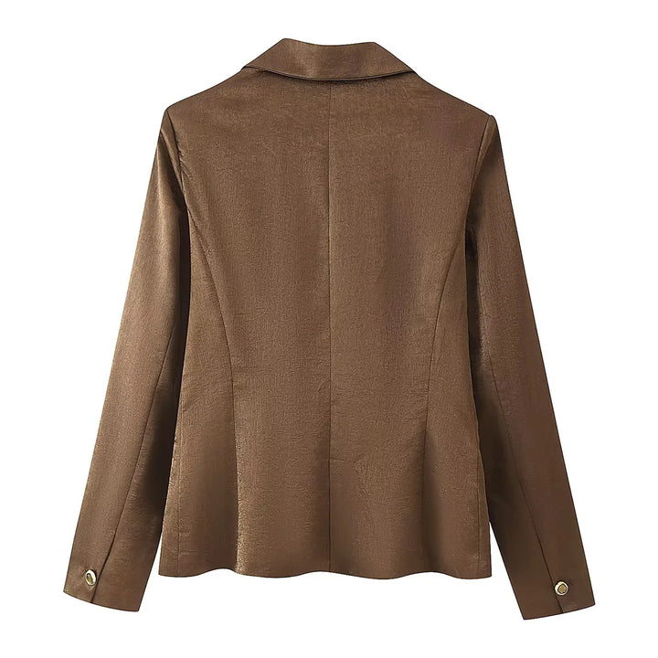 Damen nan zweireihiger taillierter Blazer mit Reverskragen und Pattentaschen Drune