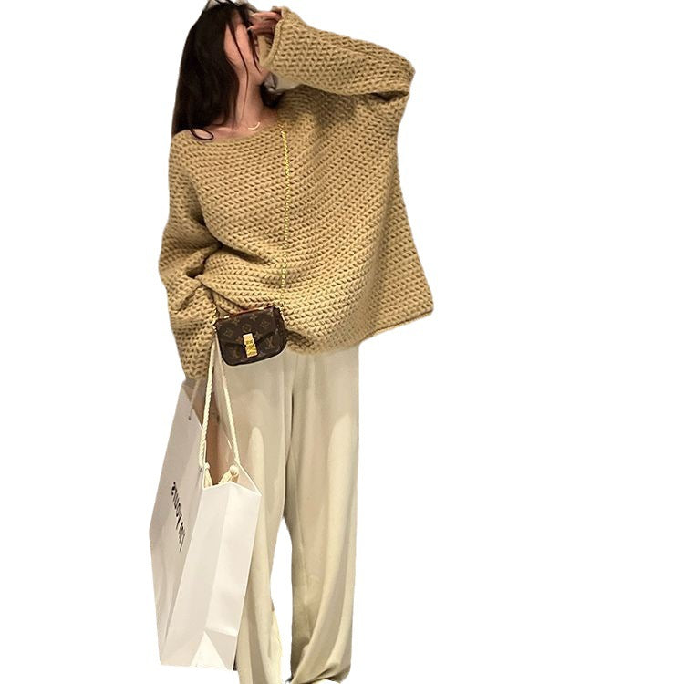 Damen Oversized Strickpullover mit wechselndem Strickmuster Drune