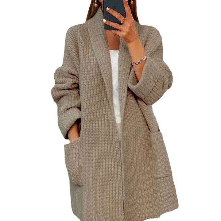 Damen nan langer übergroßer Strickmantel mit Schalkragen und aufgesetzten Taschen Drune