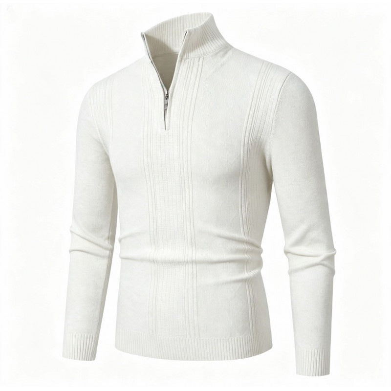 Herren Feiner Halbzip-Rollkragenpullover mit Strukturstreifen und körpernahem Schnitt Drune