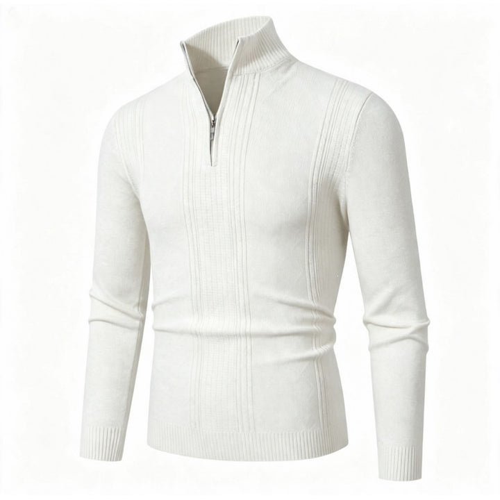 Herren Feiner Halbzip-Rollkragenpullover mit Strukturstreifen und körpernahem Schnitt Drune