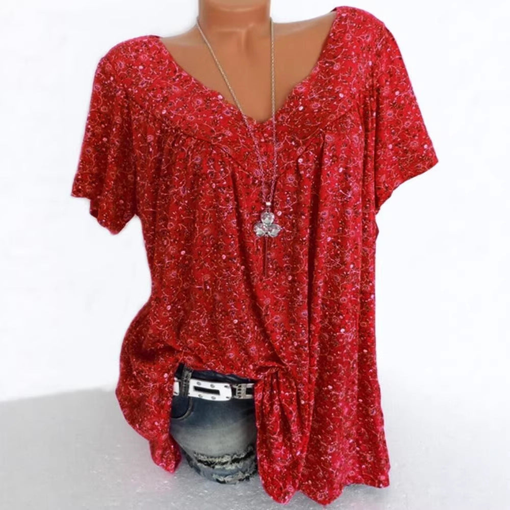Damen lässige Bluse mit floralen Motiven und luftigen Ärmeln Drune