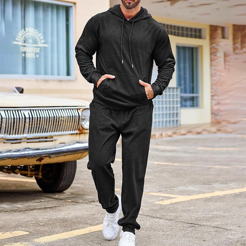 Herren Fleece-Loungewear-Set aus French Terry mit Kapuze, Kängurutasche und Relax-Jogginghose Drune