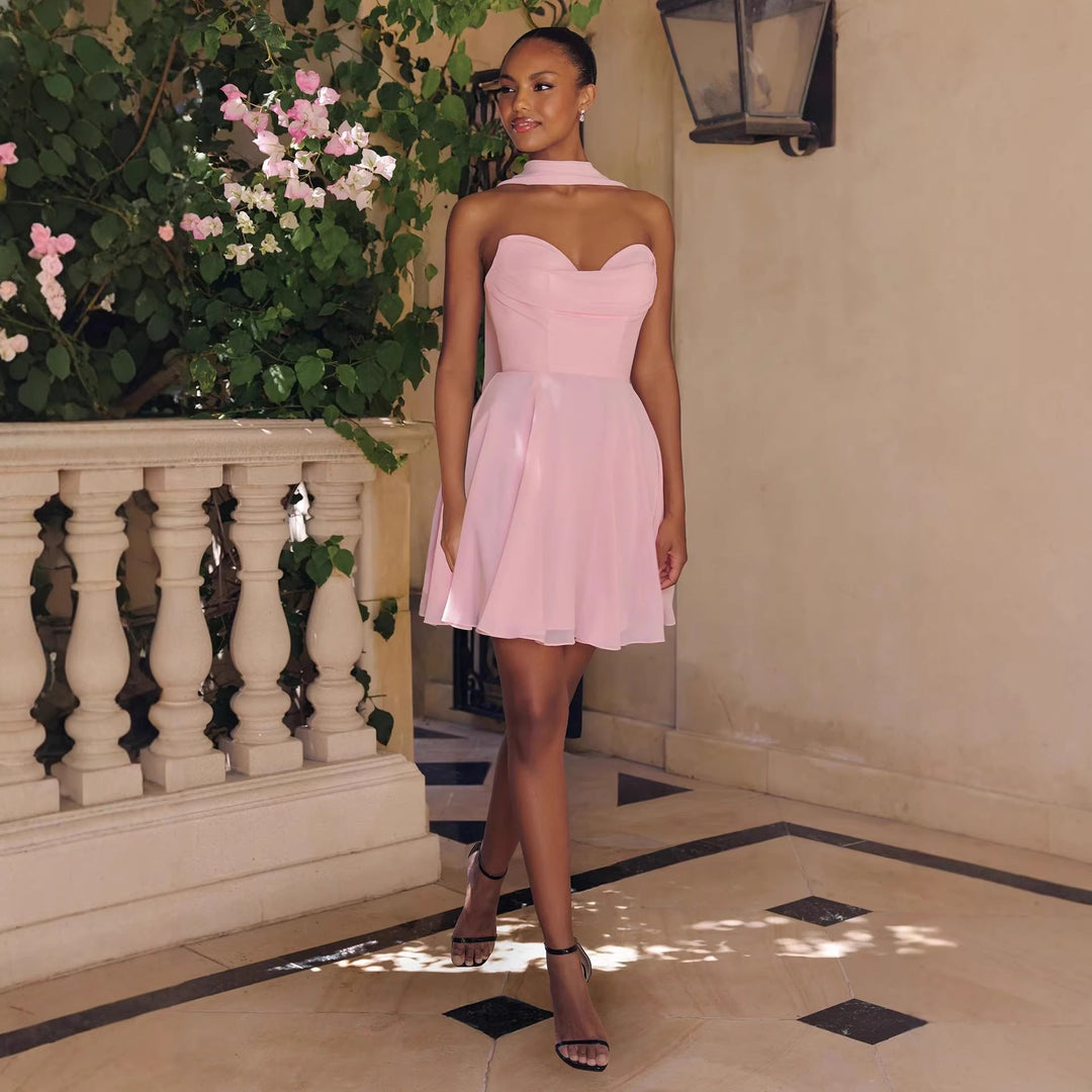 Damen Cocktailkleid mit herzförmigem Ausschnitt und fließendem Rock Drune