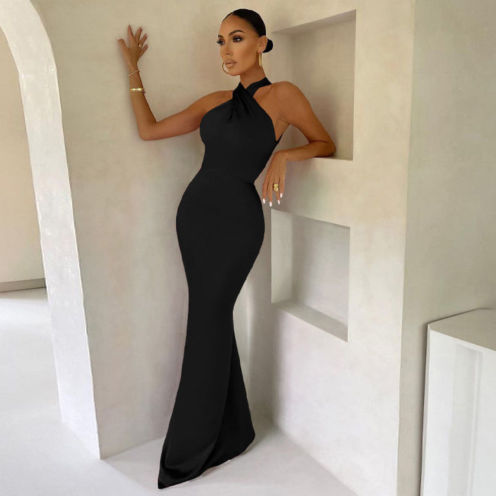 Damen Elegantes Wickelmaxikleid mit schmalen Trägern und figurbetontem Schnitt Drune