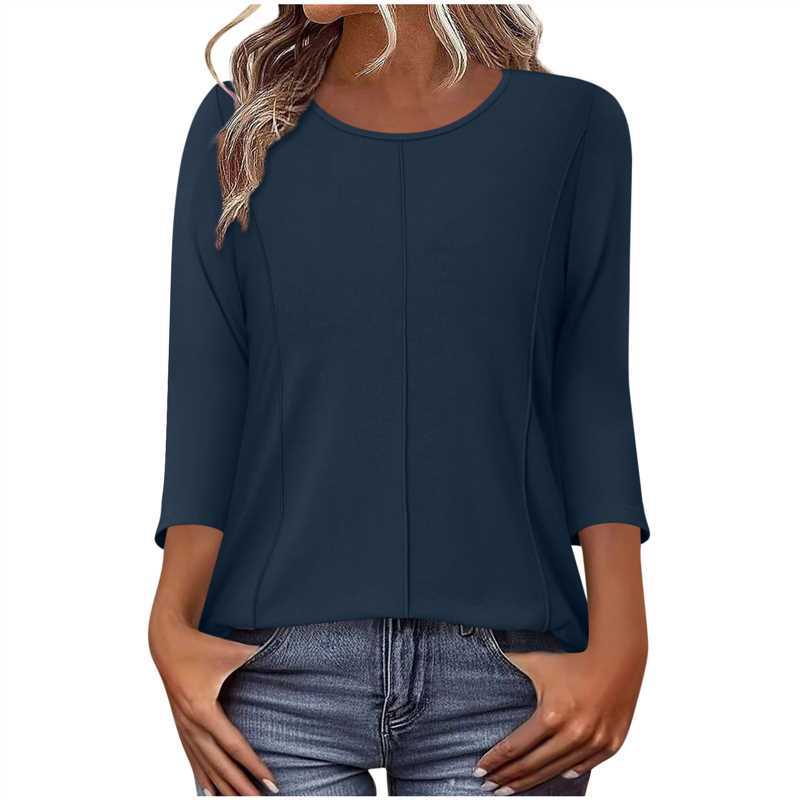 Damen nan lässiges Shirt mit dreiviertelärmeln und dekorativer Mittelnaht Drune