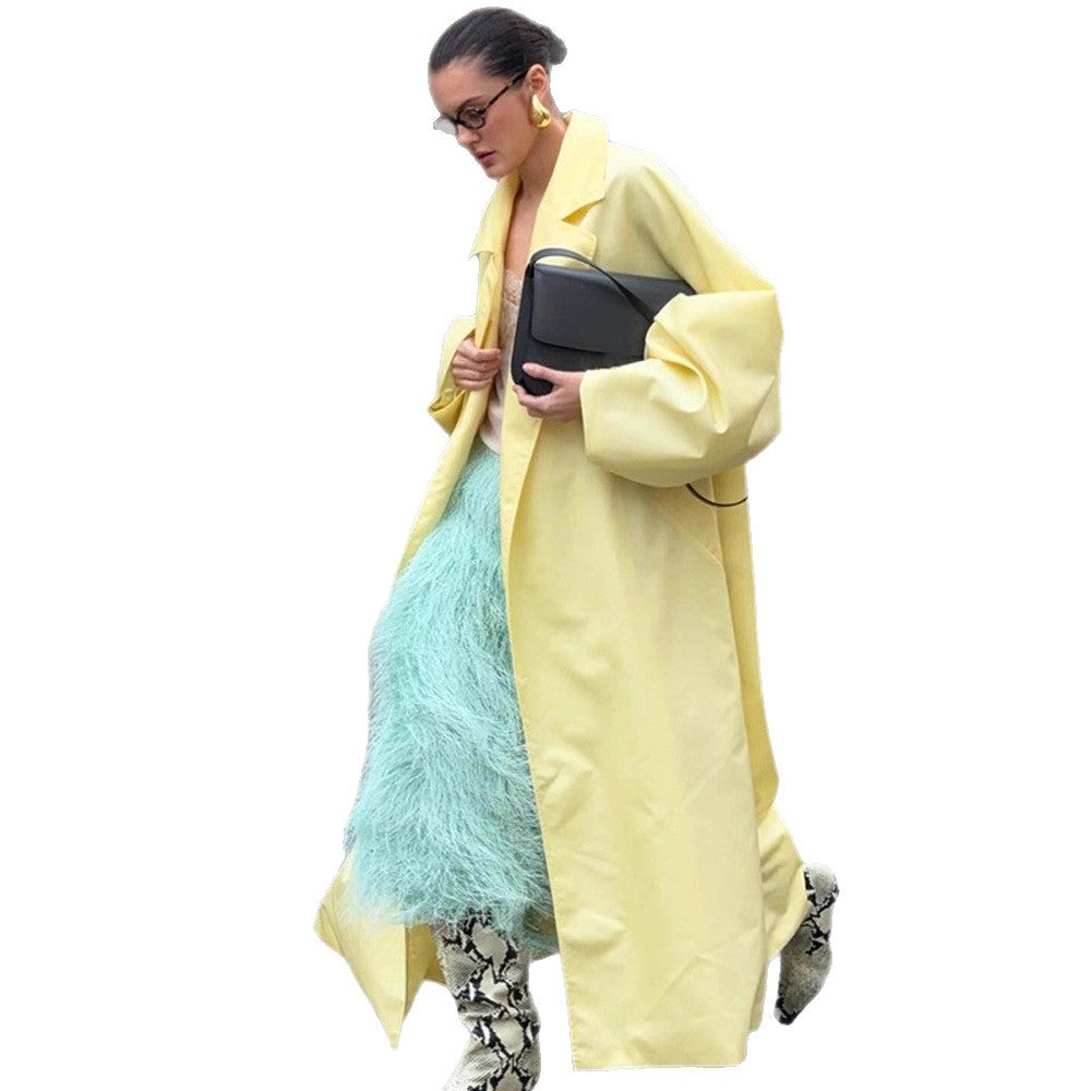 Damen Maxilanger Oversize-Mantel im Cocoon-Schnitt mit verdeckter Knopfleiste Drune