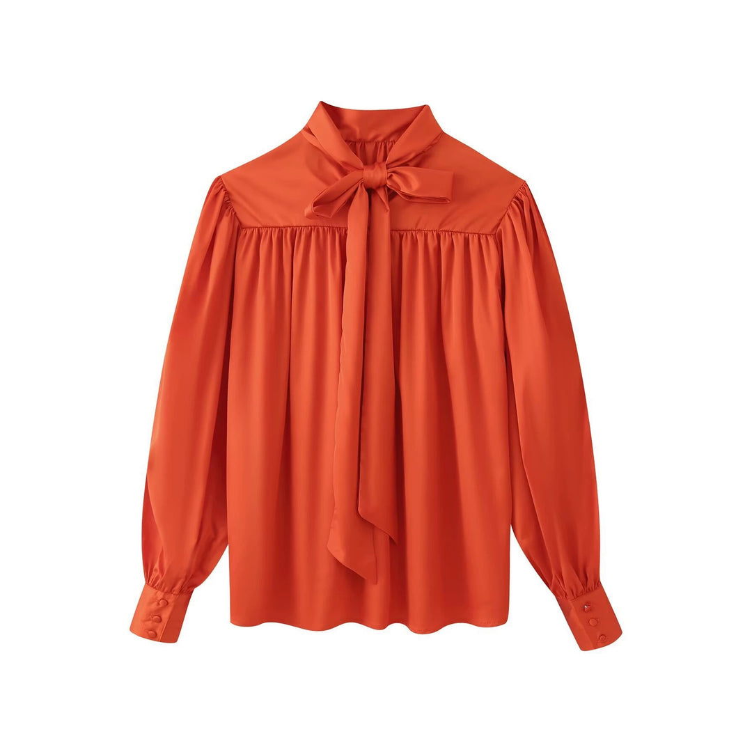 Damen Seidenähnliche Schluppebluse mit geraffter Schulterpasse und Ballonärmeln Drune
