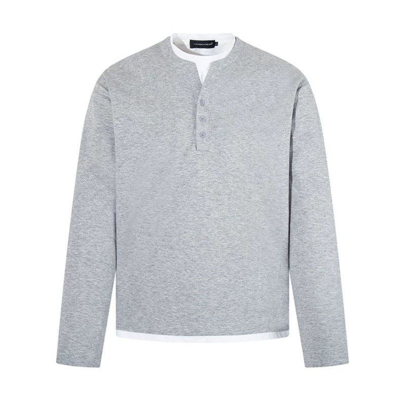 Herren Langärmeliges Henley-Layer-Shirt mit kontrastierendem Innenkragen und modernem Regular-Fit Drune