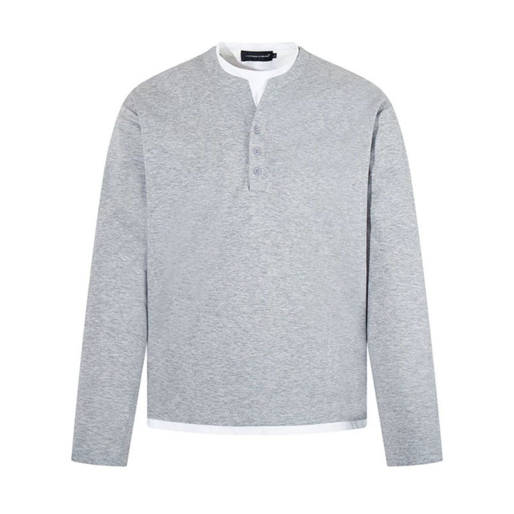 Herren Langärmeliges Henley-Layer-Shirt mit kontrastierendem Innenkragen und modernem Regular-Fit Drune