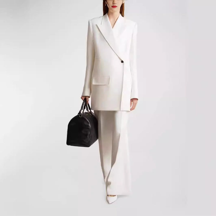 Damen Minimalistischer Longblazer mit asymmetrischer Ein‑Knopf‑Front und cleanem Longline‑Schnitt Drune