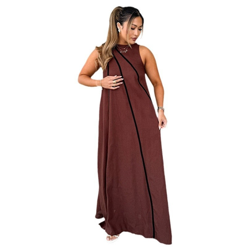Damen Maxikleid mit asymmetrischem Design und edlen Kontrastnähten Drune