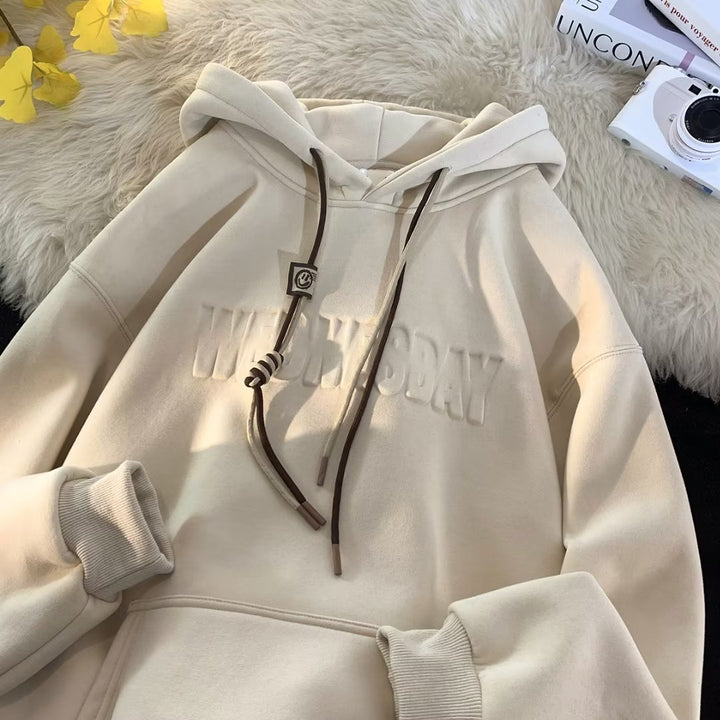 Damen modischer Kapuzenpullover mit auffälligem Schriftzug und hochwertigem Material Drune