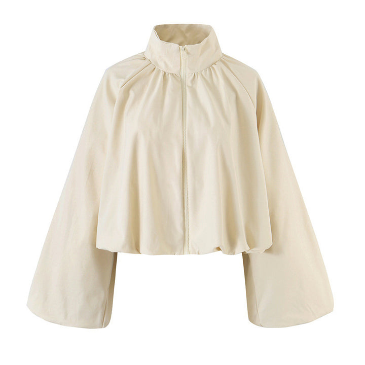 Damen Cropped Cape‑Blousonjacke mit weitem Glockenärmel und Stehkragen Drune