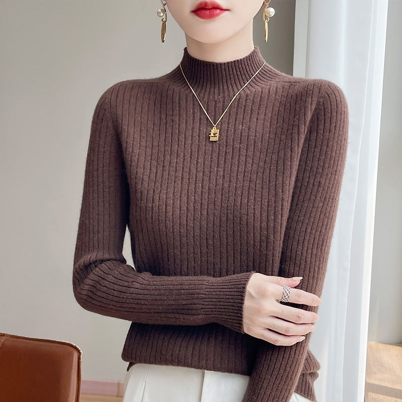 Damen Schmaler Rippenstrick-Mockneck mit extraweicher Kaschmir-Optik Drune
