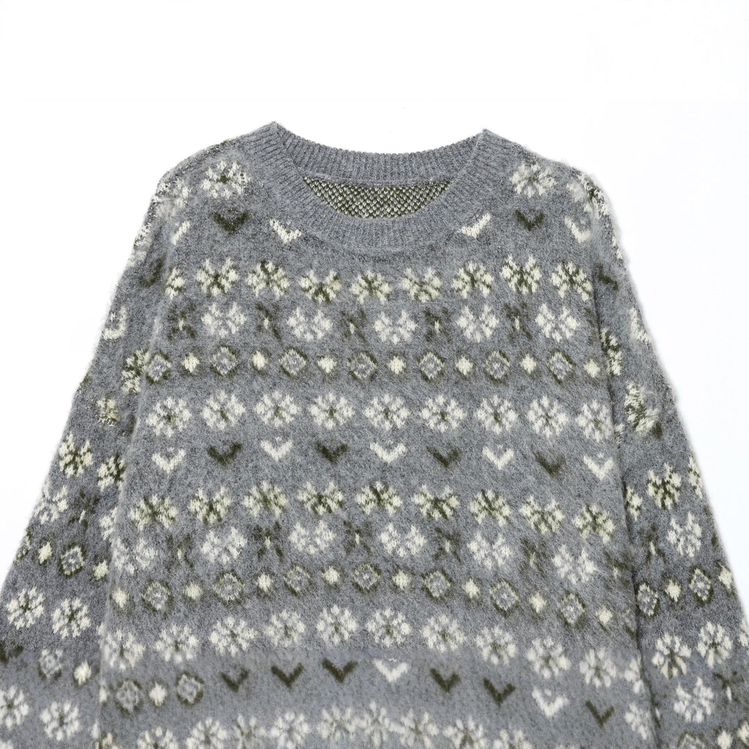 Damen nan gemusterter Norwegerpullover aus weichem Strickgarn mit Rundhalsausschnitt Drune
