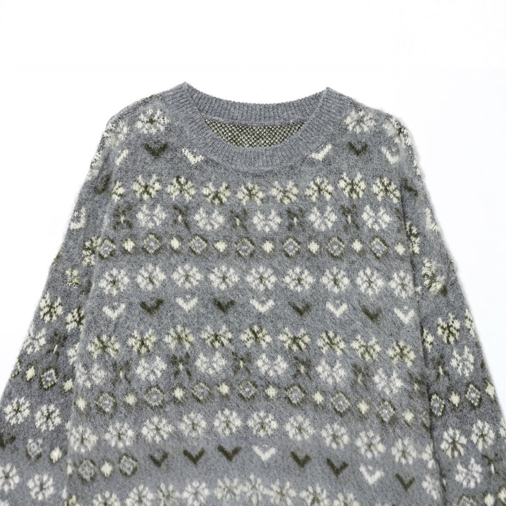 Damen nan gemusterter Norwegerpullover aus weichem Strickgarn mit Rundhalsausschnitt Drune
