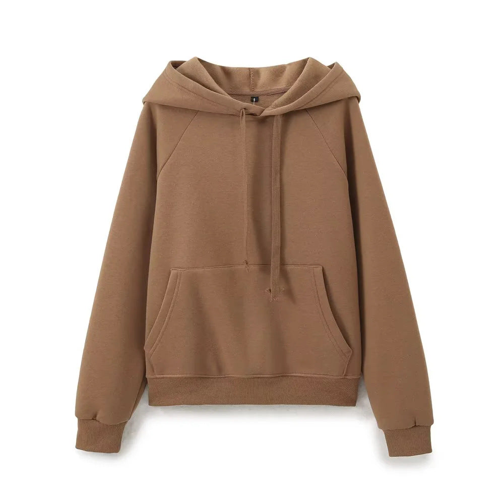 Damen nan lässiger Kapuzenpullover mit Kängurutasche Raglanärmeln und angerauter Innenseite Drune
