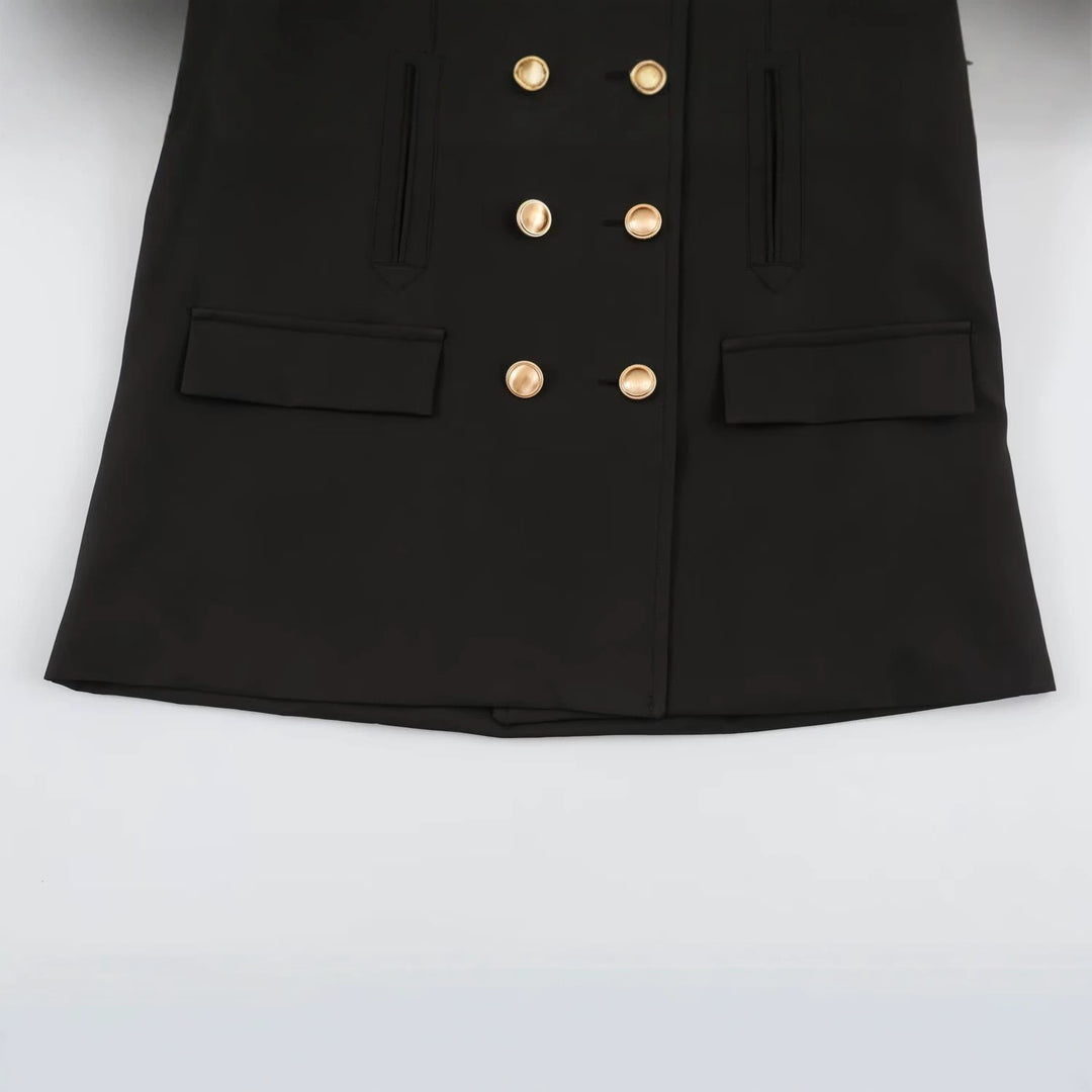 Damen Doppelreihige Kurzjacke mit Kunstfellärmeln Drune