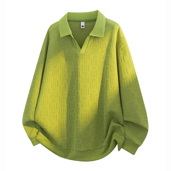 Herren Oversize Strick-Polo mit Strukturstrick, offenem V‑Ausschnitt und geripptem Kragen Drune