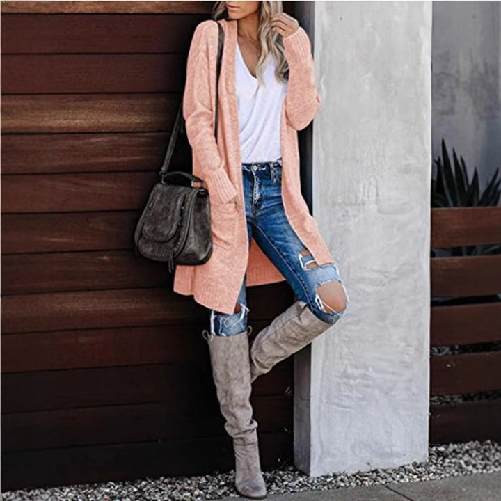 Damen Langer Strickcardigan mit offener Vorderseite und kuscheliger Textur Drune