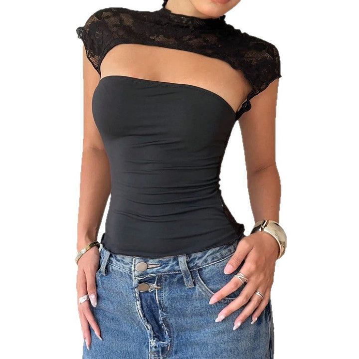 Damen Body mit Spitzenkragen und enganliegendem Schnitt Drune