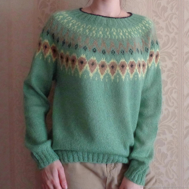 Damen nan Norwegerpullover aus Wollmix mit Rundhalsausschnitt und traditionellem Fair-Isle-Yoke Drune
