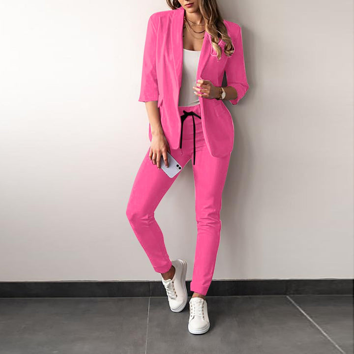 Damen elegantes und modernes Anzug-Set mit tailliertem Blazer und schmalen Hosen Drune