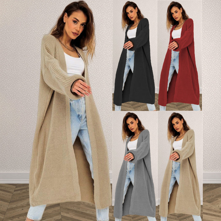 Damen Langer Strickcardigan mit offenem Design und weiten Ärmeln Drune